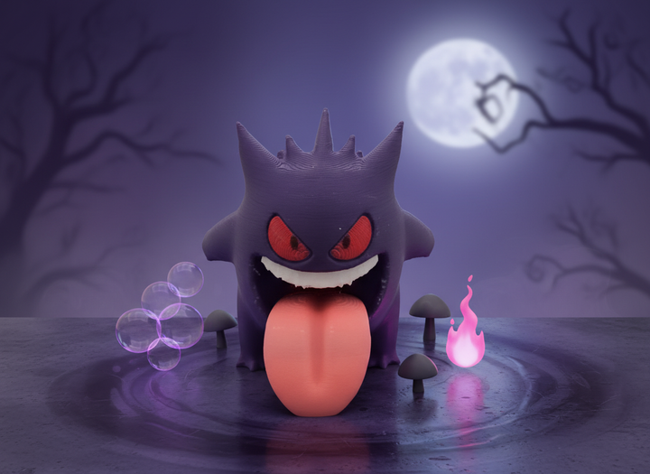 Gengar PokeMini Figure, 3D Printed Ghost Type, Video Game Decor