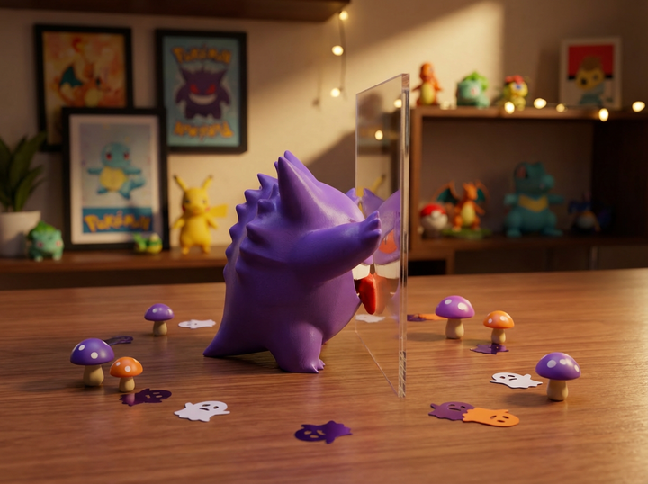 Gengar Pushing Pose Figurine - 3D Printed Pokémon Decor