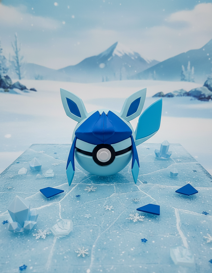 Glaceon Pokeball Replica - 3D Printed Figure, Gamer Desk Decor