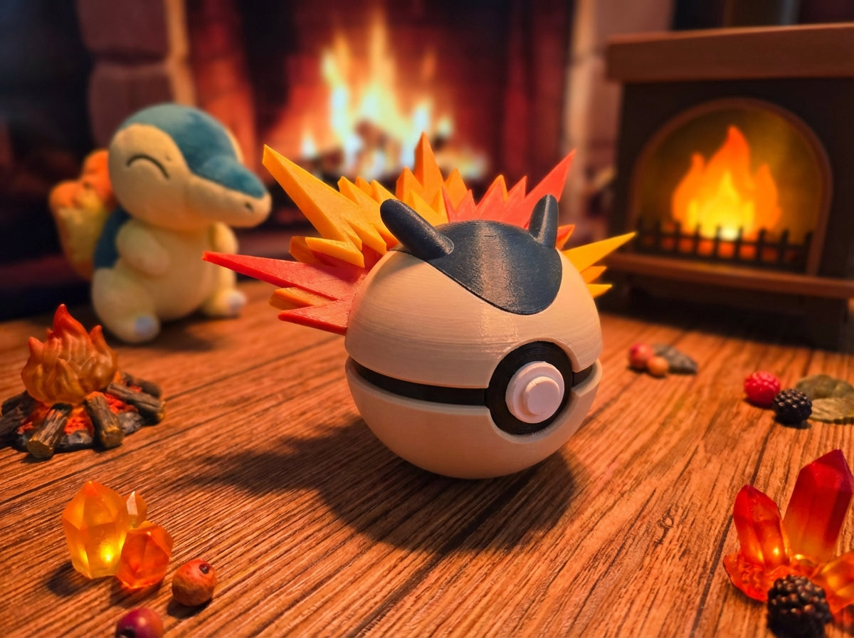 Cyndaquil Pokeball Replica - 3D Printed Figure for Gamer Desk Decor 1