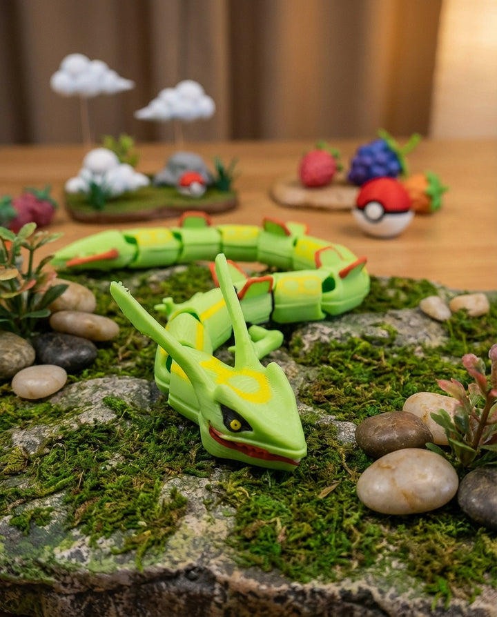 Articulated Rayquaza Figure - 3D Printed Gamer Desk Toy - 11.5 Inch