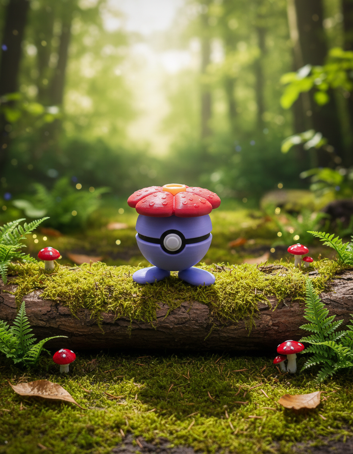 Vileplume Pokeball Figure - 3D Printed Gamer Decor, Non-Functional Prop