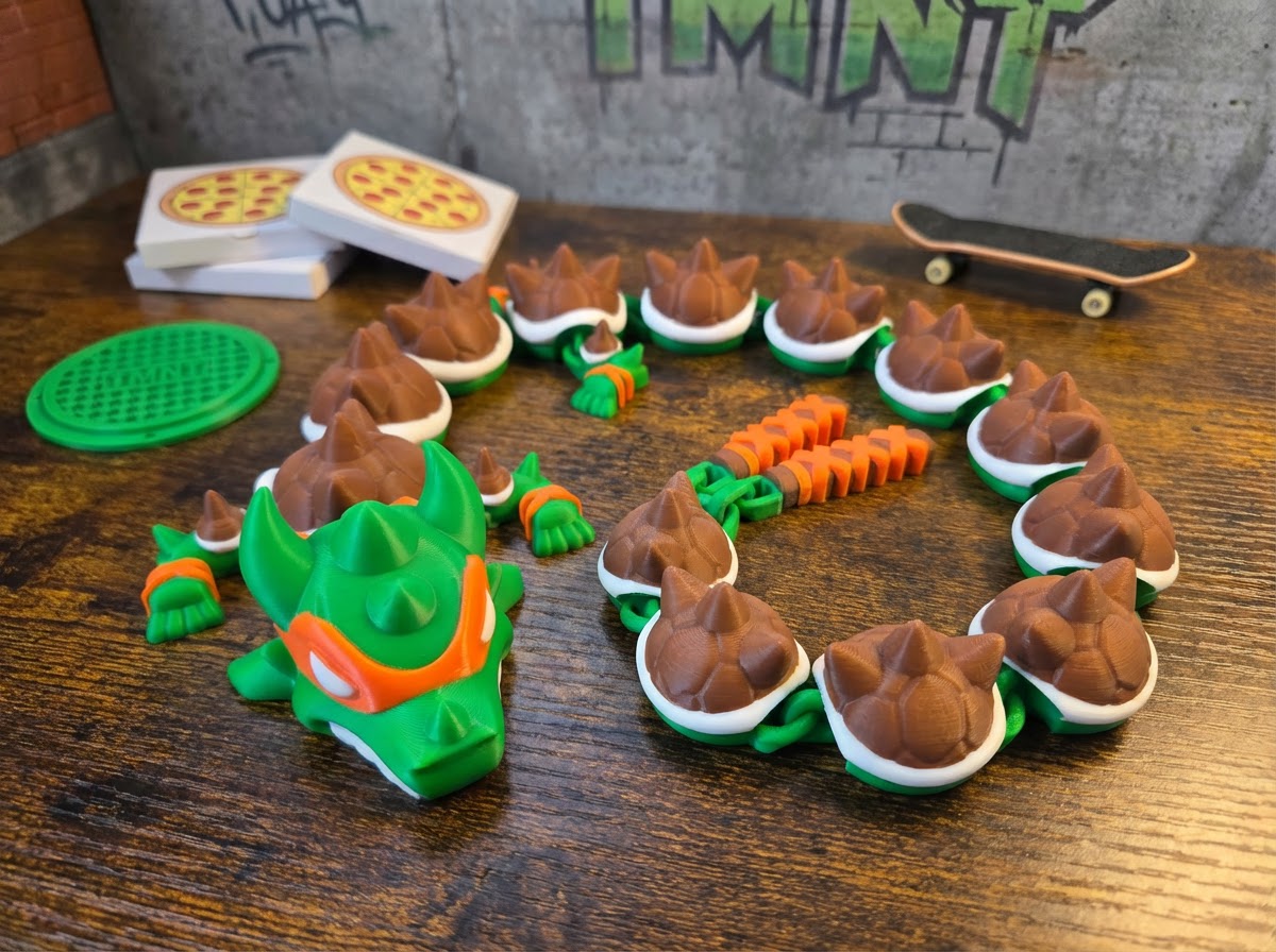 Articulated Michelangelo Dragon, TMNT Inspired 3D Printed Fidget Toy 1