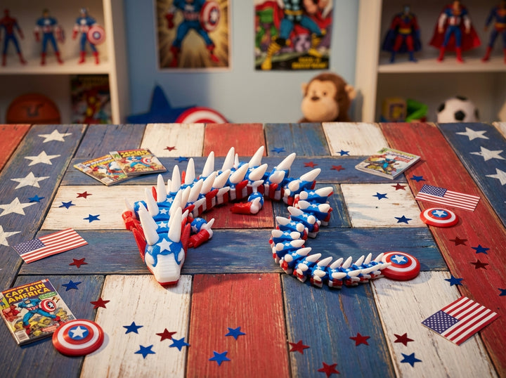 Captain America Articulated Dragon - 3D Printed Superhero Figure