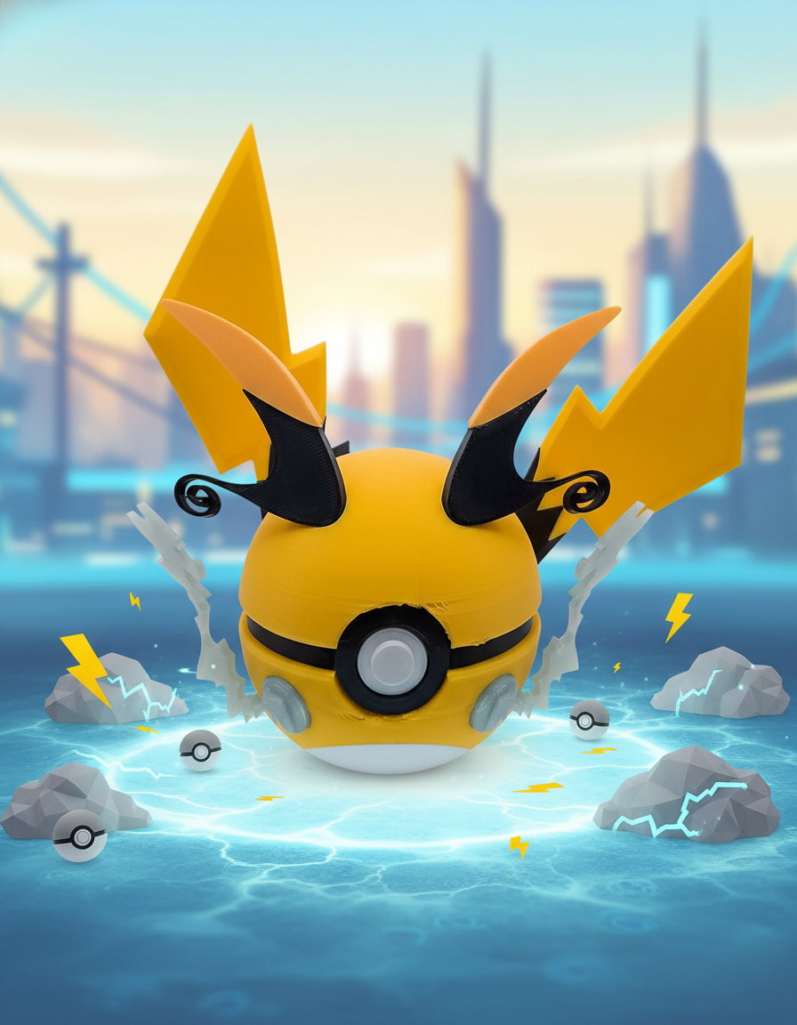 Mega Raichu X Pokeball Figure - 3D Printed Gamer Desk Decor 1